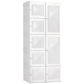 Portable Wardrobe Closet, Folding Bedroom Armoire, Clothes Hanging Storage Rack, Hanging Rod, Magnet Doors, White