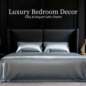 Satin Bed Sheets, Queen Size Sheets Set, 4 Pcs Silky Bedding Set with 15 Inches Deep Pocket for Mattress (Queen, Grey)