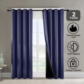 Polyester Grommets Thermal Insulated With Coated Lining 52 In. W X 84 In. L Indoor Blackout Curtains 3 Colors Available,Set Of 2 (Option: Dark blue)
