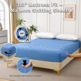 Diamond Grid Ultrasonic Waterproof Mattress Protector, FULL (Color: light blue)