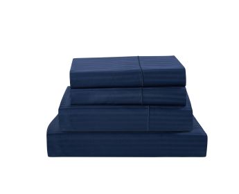 Kathy Ireland 500 Thread Count Damask Stripe Sheet Set (Color: Navy, size: Twin)