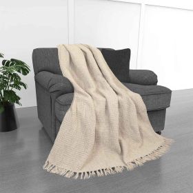 Kathy Ireland Oversized Chenille Fringed Basket Throw (Color: Stone)
