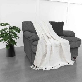 Kathy Ireland Oversized Chenille Fringed Basket Throw (Color: Ivory)